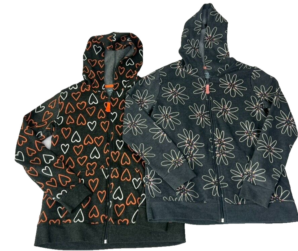 Cat and Jack Jacket Girl XL 14/16 Soft Flower Hearts Hood Zip Pocket Set of Two